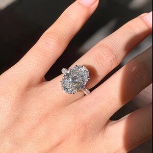 Oval Cut Diamond Style Engagement Ring Statement Sparkle Halo Pave Band Luxury